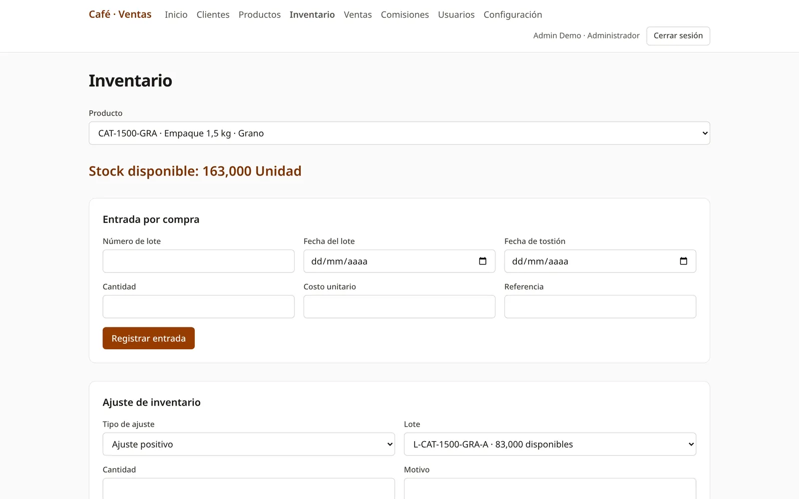 Batch inventory with roast date